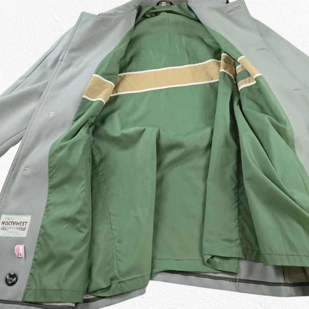 Vintage 60s Olive Green Gray Car Coat Single Breasted Mid Century Coat Size 44R